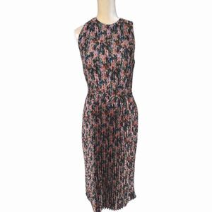 Vince Wild Primrose Pleated Pintuk Belt Midi Dress Size S